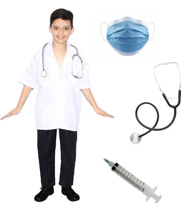 Kaku Fancy Dresses Our Community Helper Doctor Costume for Kids | Doctor Coat with Stethoscope | Doctor Dress For Boys & Girls | White