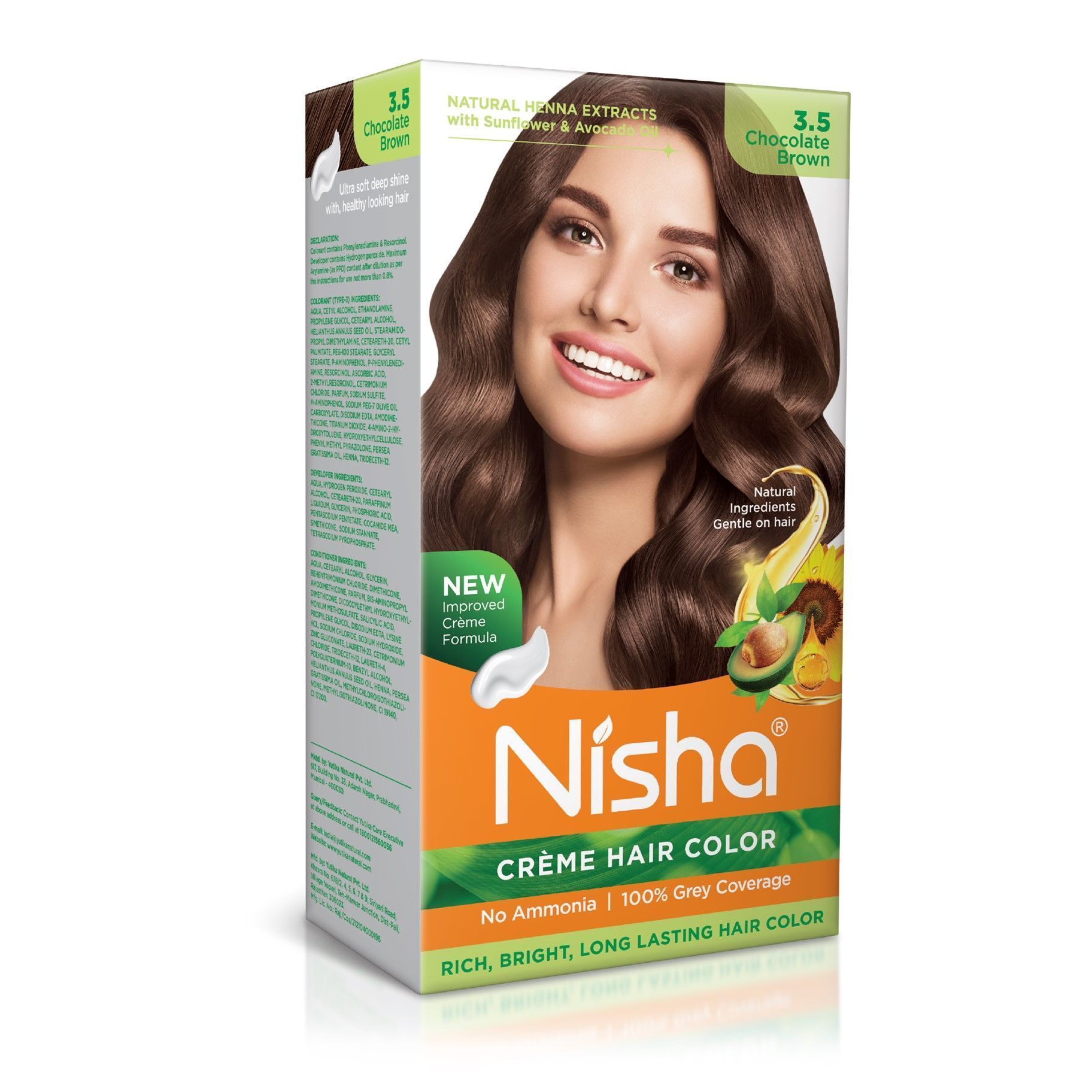 Nisha Creme Hair Color 3.5 Chocolate Brown 120g, Permanent Hair Color for Women Men, Ammonia Free Hair Colour