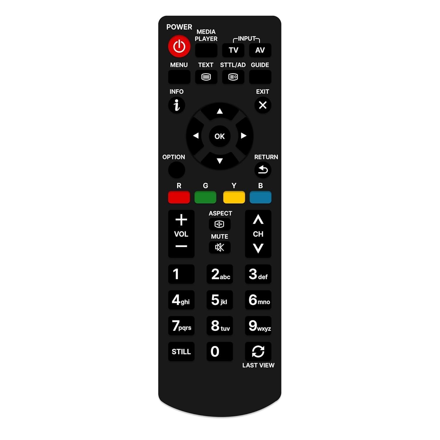V3Deals Compatible Panasonic TV Remote Control with Media Player, Sttl/Ad, Guide & Aspect Buttons |Matches Every Button of Your Original Remote (Exactly Same Remote Will Work Only) (Panasonic 1728)