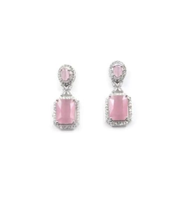 Generic Women's Brass Silver Plated Drop Earrings (Pink)-PID66244 Generic Women's Brass Silver Plated Drop Earrings (Pink)-PID66244