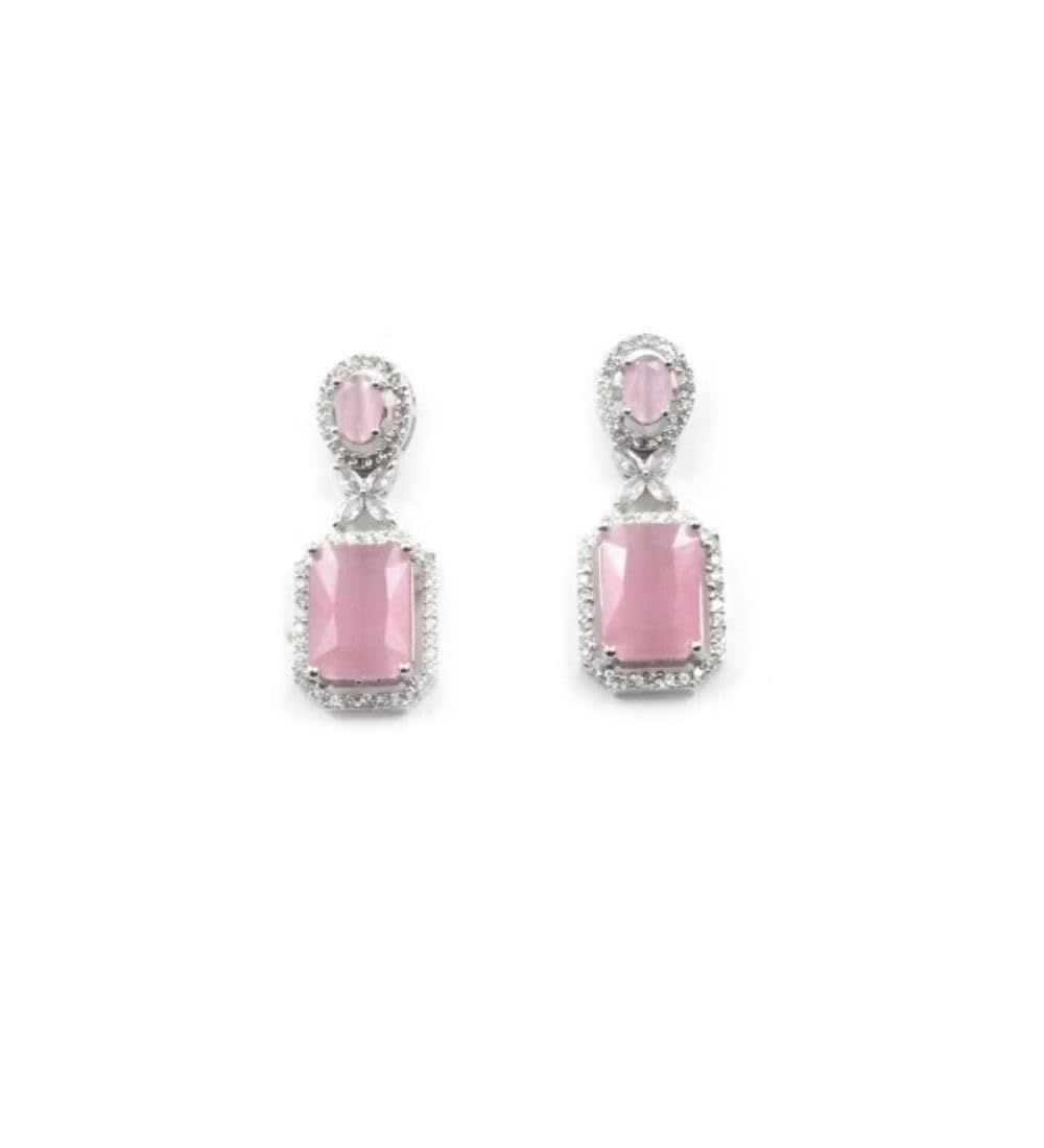 Generic Women's Brass Silver Plated Drop Earrings (Pink)-PID66244
