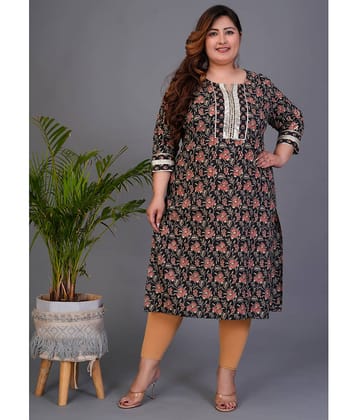 Avnii Pack of 1 Cotton Printed Straight Women's Kurti - ( Black )