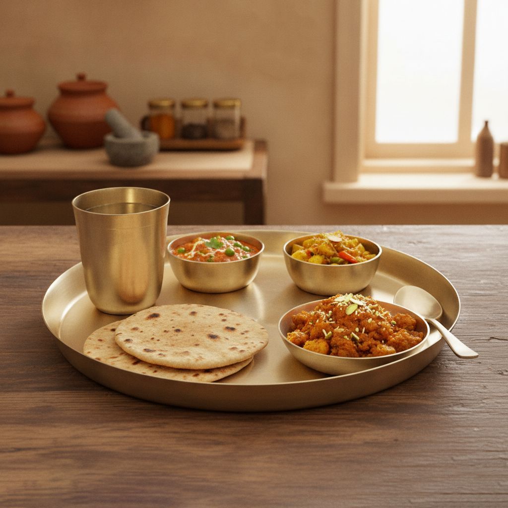 Pure Brass Dinner Set for Traditional Dining & Gifting, Diameter : 12 Inch (BCMAS213 C)