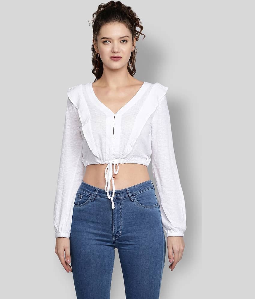 NUEVOSDAMAS Women's Polyester Crop Top ( White )