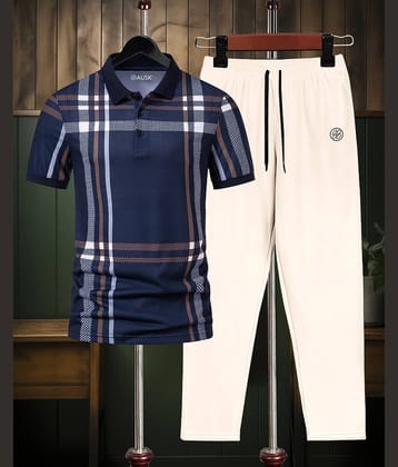 AUSK Navy Blue Cotton Blend Relaxed Fit Men's Tracksuit ( Pack of 1 )