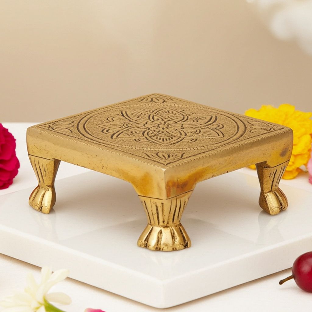Brass Chowki Showpiece - Handcrafted Idol Stand, Length : 3.6 Inch (BSMAS1403 C)