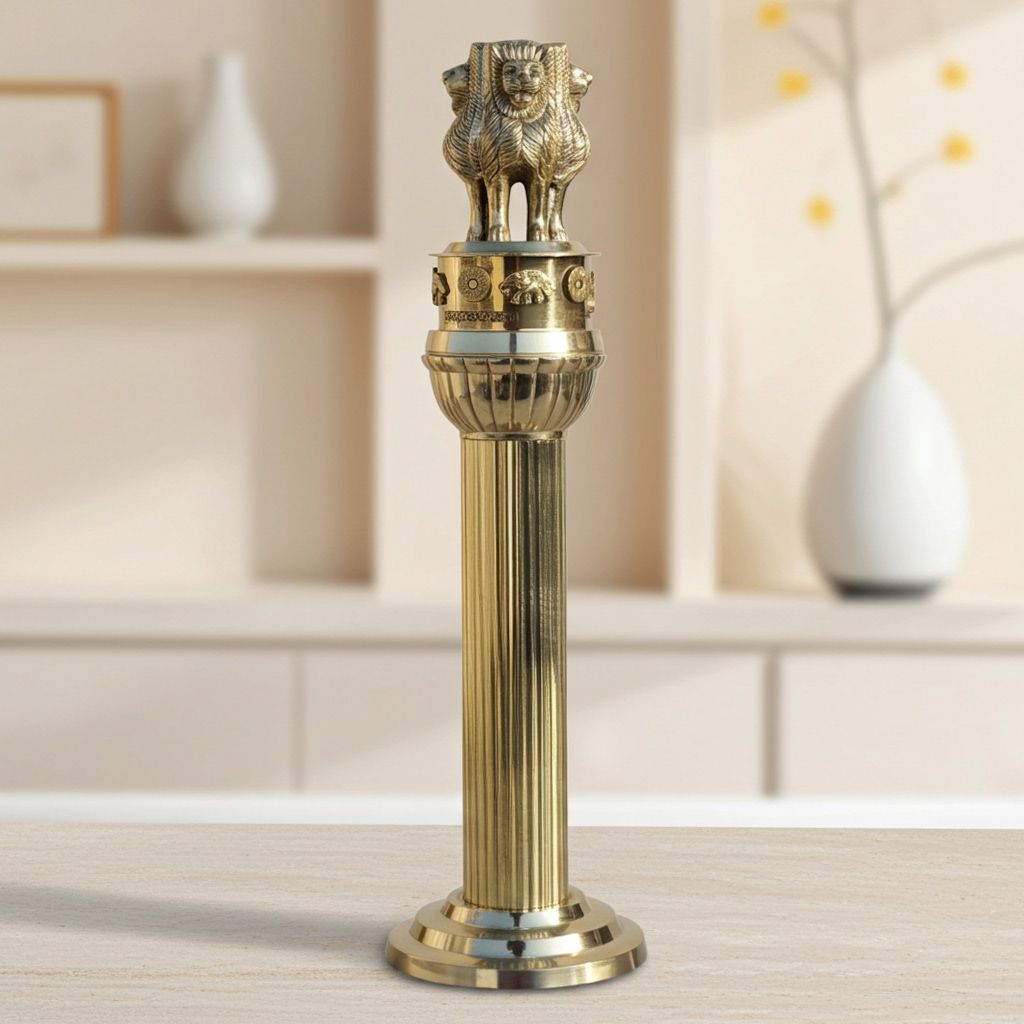 Brass Ashok Stambh Decorative Showpiece � Perfect for Study Table & Office, Height : 13.2 Inch (FMAS691 G)