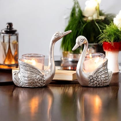 Dreamkraft Pair of Swan Candle Holders for Home Decor | Aluminium Votive Holders for Love & Good Luck | Anniversary, Valentine’s Day Gift Showpiece for Tabletop & Living Room Decoration