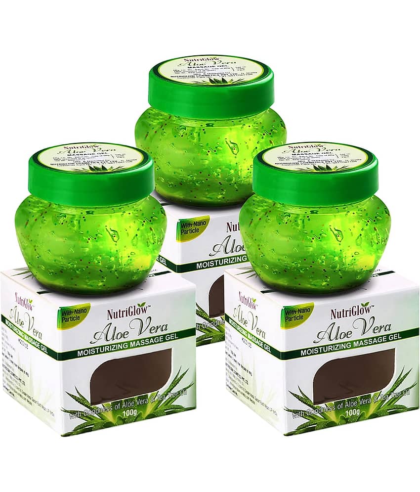 NutriGlow Aloe Vera Gel Great for Face, Hair, Acne, Sunburn, Bug Bites, Rashes, Glowing and Radiant Skin, Hydrating Gel, 100gm Each, (Pack of 3)