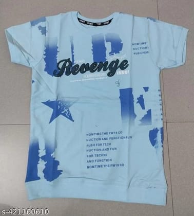 Cotton Blend Round Neck Printed T-Shirt for Boys (Sky Blue