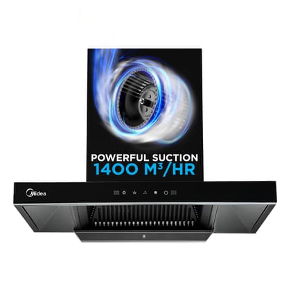 Midea 75 cm 1400 m3/hr Filter-less, Autoclean, Motion Sensor, T Shape kitchen Chimney with 2 Yrs Product and 10 Yrs Motor Warranty, Free Installation Kit (Falcon Auto Clean), Black Midea 75 cm 1400 m3/hr Filter-less, Autoclean, Motion Sensor, T Shape kit