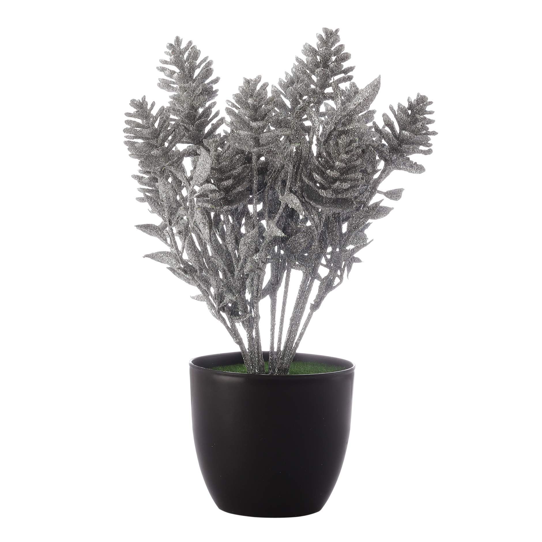 Foliyaj Silver Spray Painted Artificial Pine Cone Plant with Pot