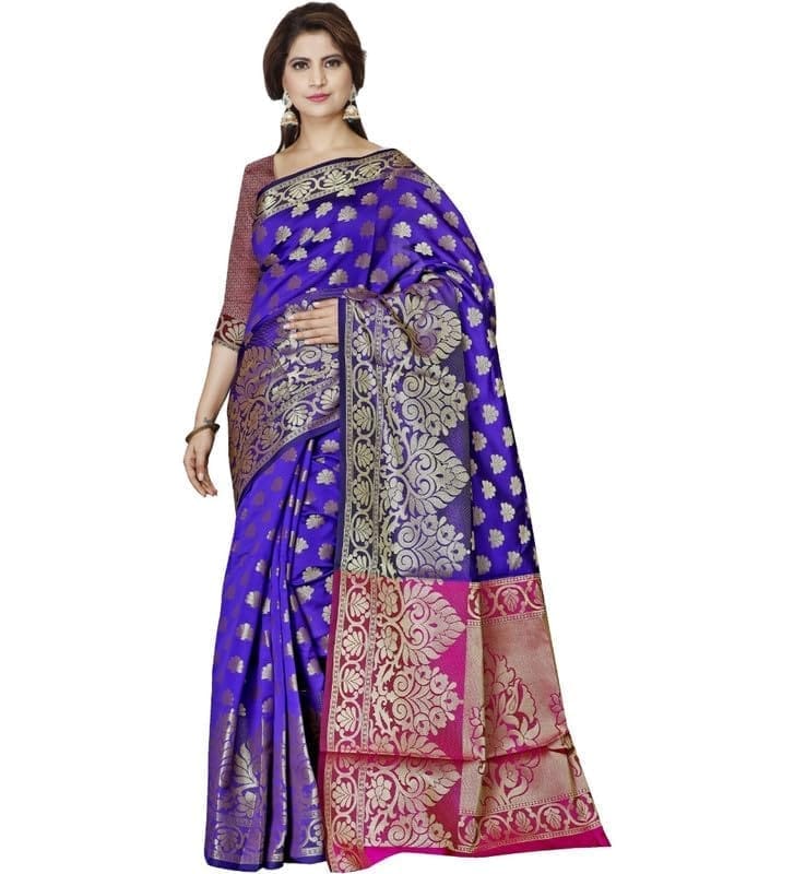 Women's Jacquard Woven Saree With Unstitched Blouse 5.5Mtr (Blue)-PID54498