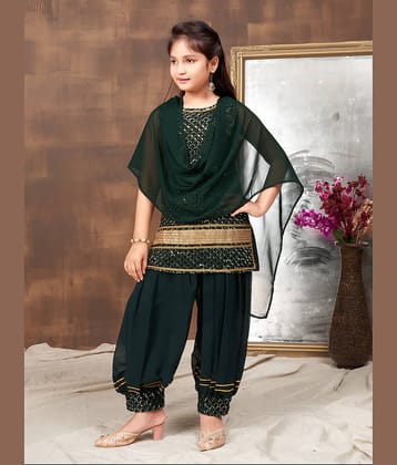 Aarika Girls Georgette Suit Sets ( Pack of 1 , Dark Green )