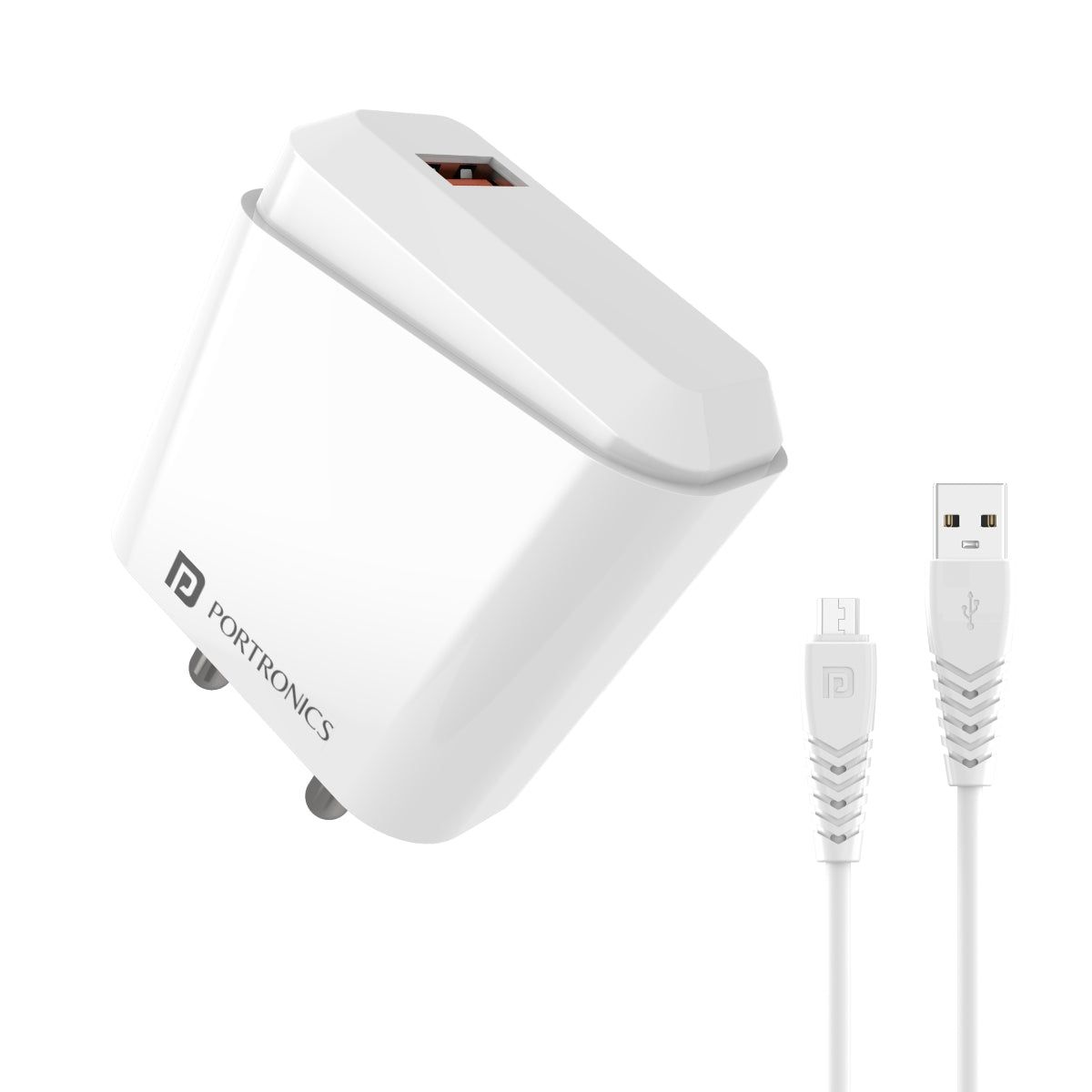 Portronics Adapto 40 M Fast Charging Adaptor, 18w 3A Mach USB with 1M Micro USB Charging Cable, Single Port Wall Charger for iPhone