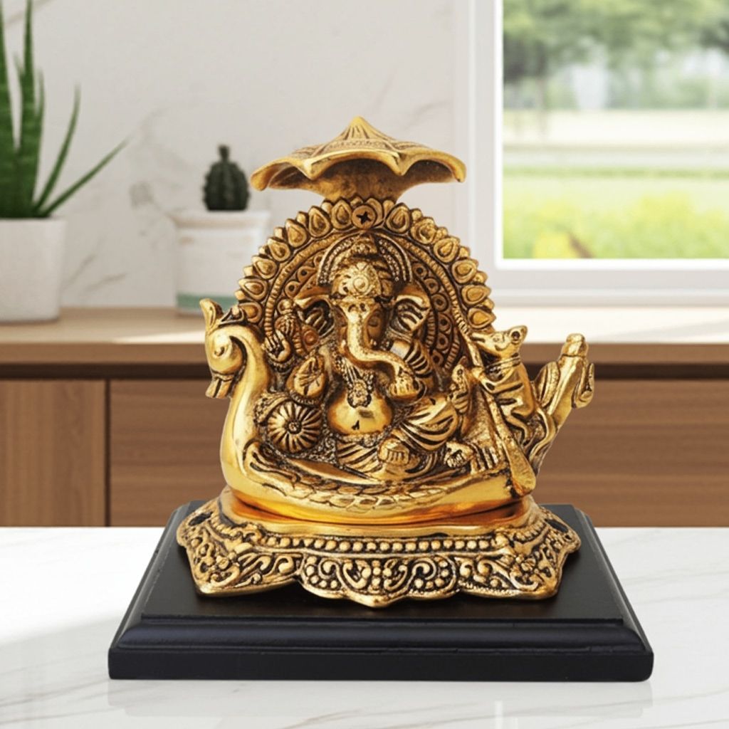 Aluminium  Showpiece Nav Ganesh (ASMAS380 G)
