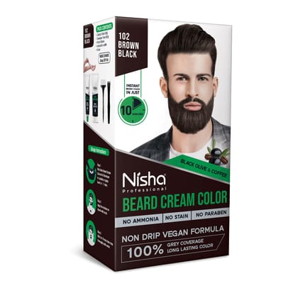 Nisha Beard Colour For Men, Brown Black, 100% Grey Coverage, No Ammonia, No Stain, No Paraben, Non Drip Vegan Formula, Long Lasting Color in 10 Minutes, 60g Colorant + 60g Developer Nisha Beard Colour For Men, Brown Black, 100% Grey Coverage, No Ammonia,