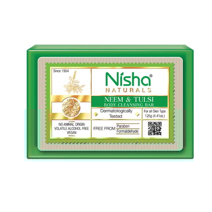 Nisha Neem & Tulsi Body Cleansing Bar 125g, Dermatologically Tested Soap for All Skin Types, Paraben Free Bathing Soap