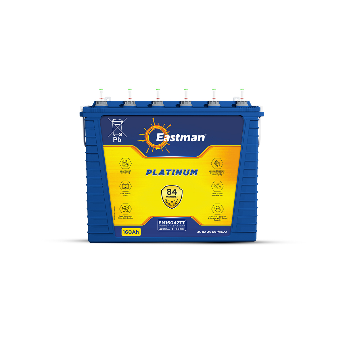 Eastman EM16042TT 160Ah Tall Tubular Inverter Battery | Built-in Water Level Indicator | 84-Month Warranty | Compatible with 700VA–2000VA Inverters