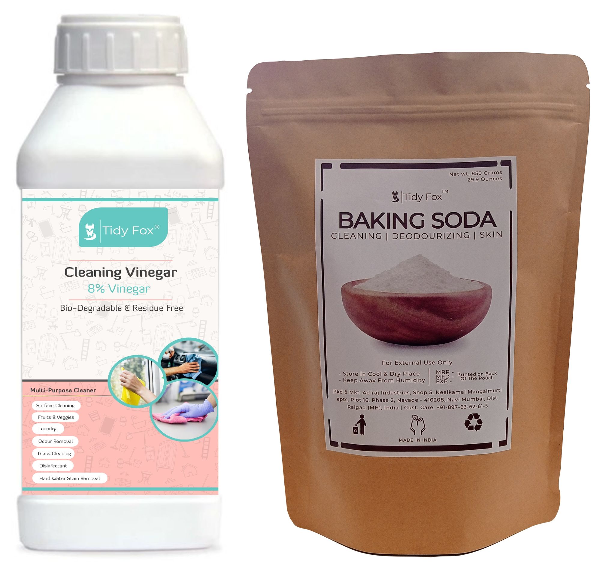 Tidy Fox Baking Soda & Cleaning Vinegar / All Purpose Cleaner / 850 gm + 850 gm