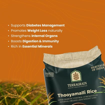Terragrain Thooyamalli Raw Rice, Traditional South Indian Rice, Aromatic, Soft Texture, Ideal for Daily Meals - 1kg