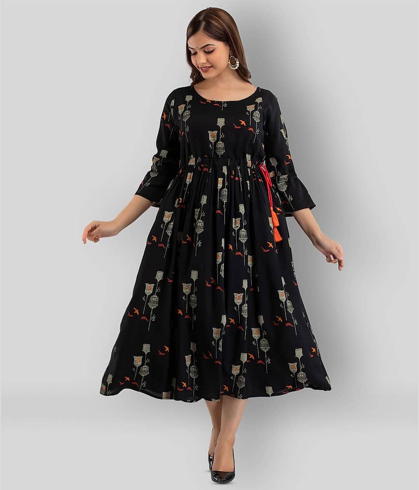 FABRR - Black Rayon Women's Flared Kurti ( Pack of 1 )