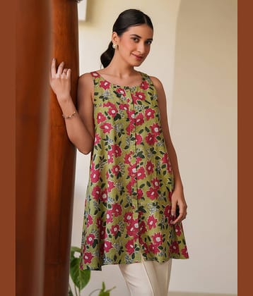 Janasya Women's Cotton Tunic ( Olive )