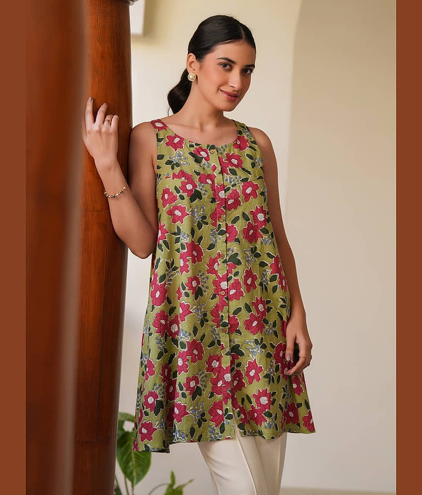 Janasya Women's Cotton Tunic ( Olive )