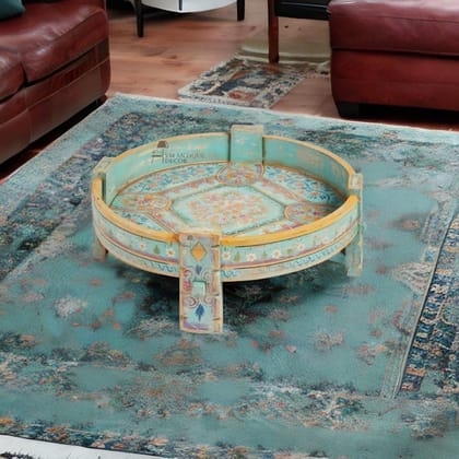 Wooden Beautiful Indian Round Carving Chakki Table | Amazing Antique Coffee Table