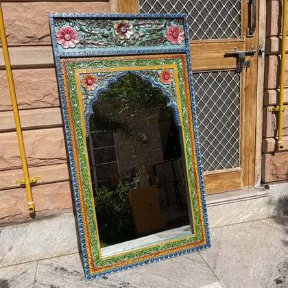 Hand-Painted Wooden Carved Mirror Living Room Decor