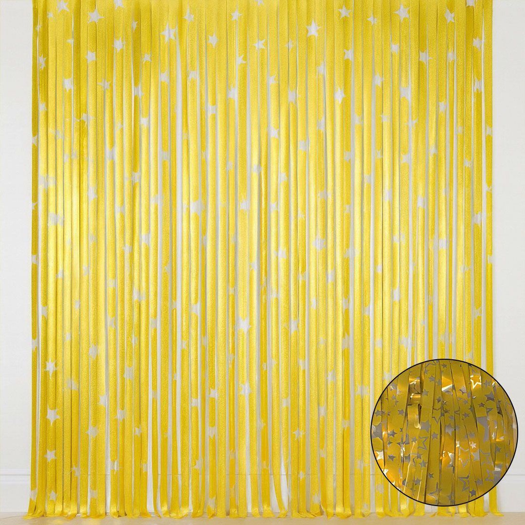 Curly Gold and Silver Star Foil Curtain - 6FT x 3FT - 1PC