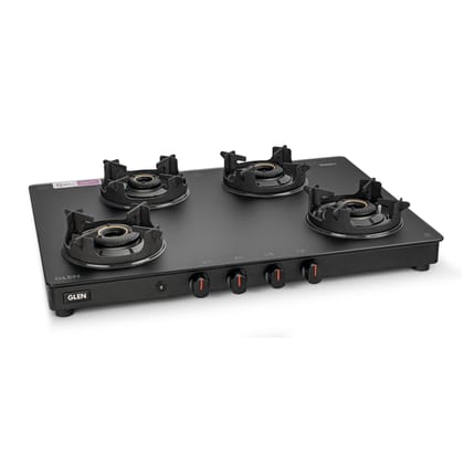 4 Burner Matt Finish Glass Gas Stove with High Flame Brass Burner, Crown Pan Supports - Manual/Auto Ignition (CT1048SLCPBLMG)