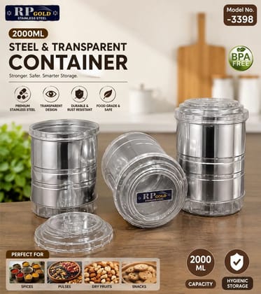 2000 ml Stainless Steel & Transparent Storage Container with Airtight Lid, Large Food Storage Jar for Kitchen, Pantry, Grains, Pulses, Snacks & Dry Fruits 2000 ml Stainless Steel & Transparent Storage Container with Airtight Lid, Large Food Storage Jar for Kitchen, Pantry, Grains, Pulses, Snacks & Dry Fruits