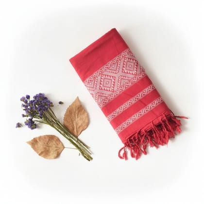 Handcrafted Red Ethnic Shawl with Geometric Patterns