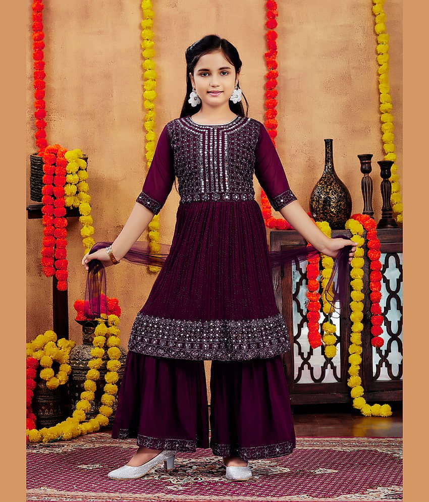 Aarika Girls Georgette Kurta and Sharara Set ( Pack of 1 , Purple )