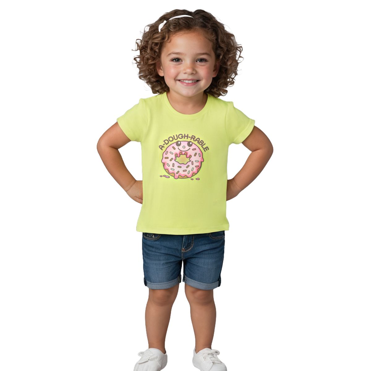 Girls T shirt Cotton Acid Lime Green Donut Print