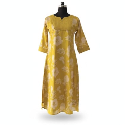 Women's Yellow Floral Print Ethnic Kurti