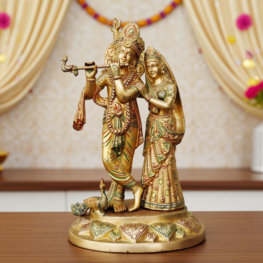 Brass Radha Krishna God Idol - Handcrafted Religious Decor, Height : 17 Inch (BSMAS399 A)