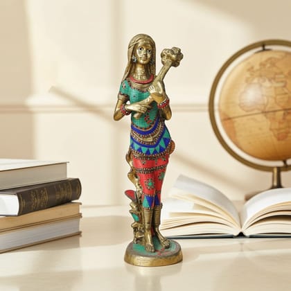 Brass Showpiece Lady With Flower Statue, Height : 37.5 Inch (BSMAS1562 A)