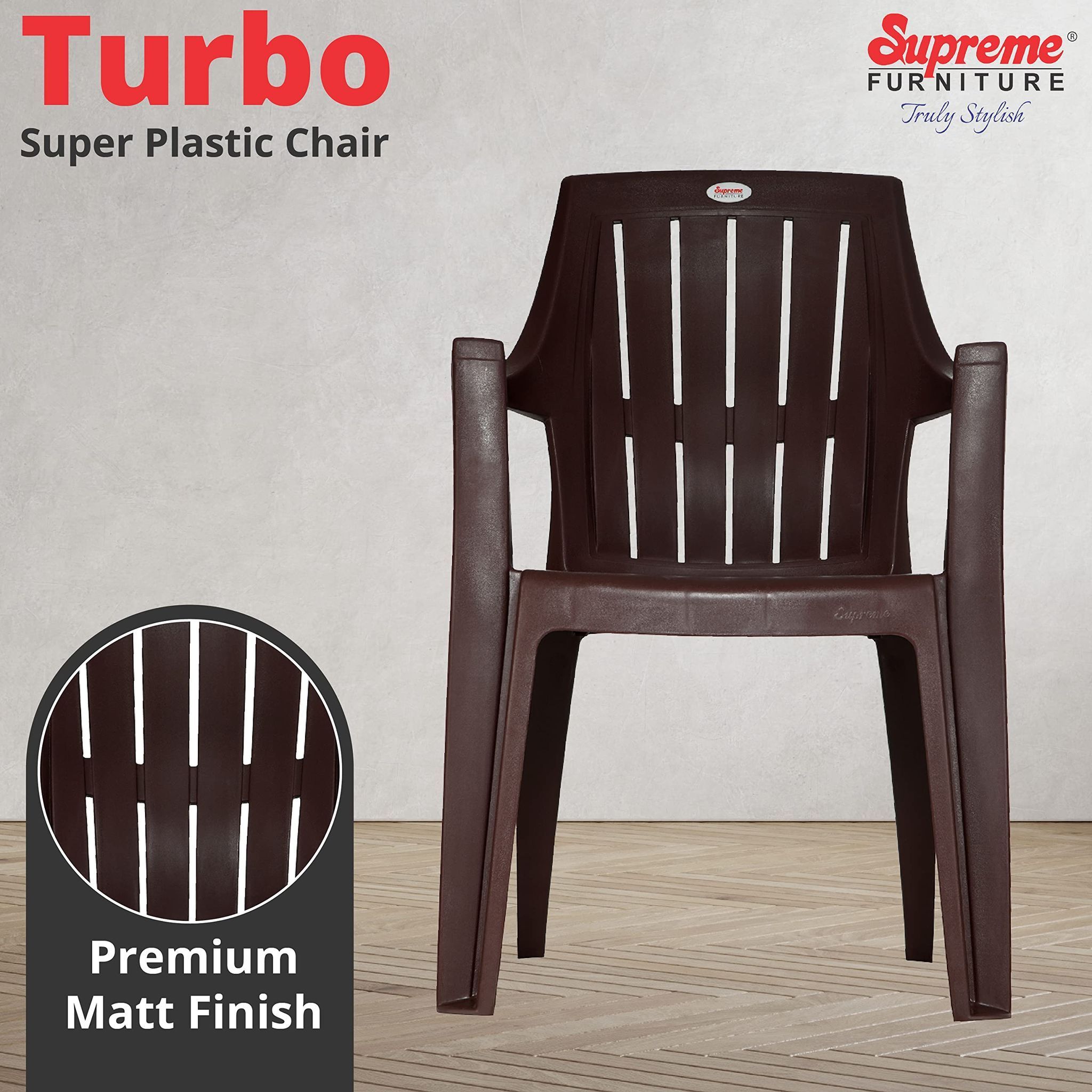 Supreme Furniture Turbo Super Plastic with-Arm Chair Suitable for Home, Office, Garden, Living Room, Cafeteria, Restaurant, Hotel, Resort, Indoor & Outdoor
