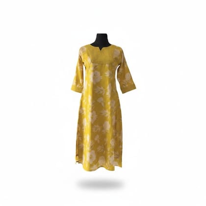 Yellow Floral Printed Cotton Kurti