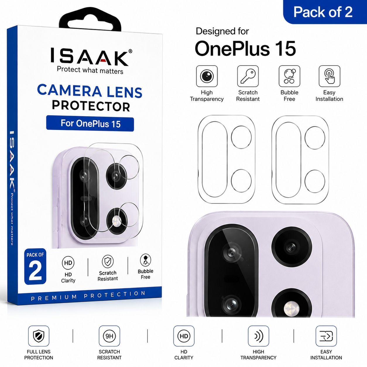 ISAAK Back Camera Lens Protector compatible for OnePlus 15 (Pack of 2)