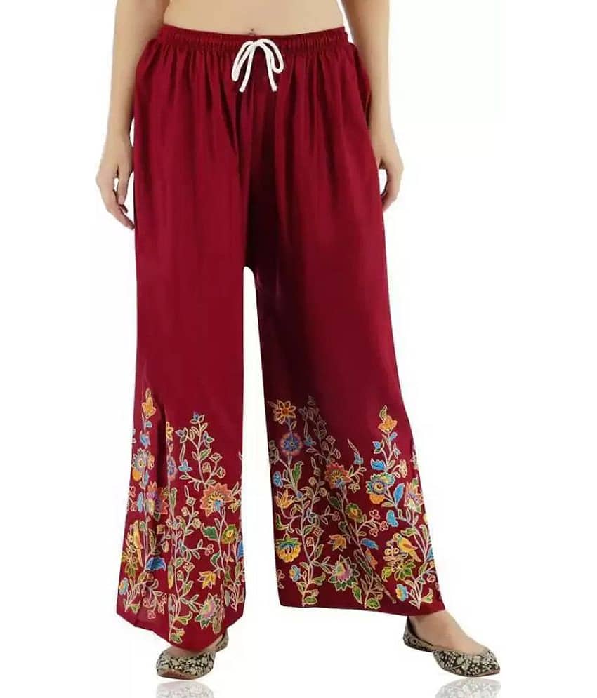 OMAYA Maroon Rayon Palazzos - Single