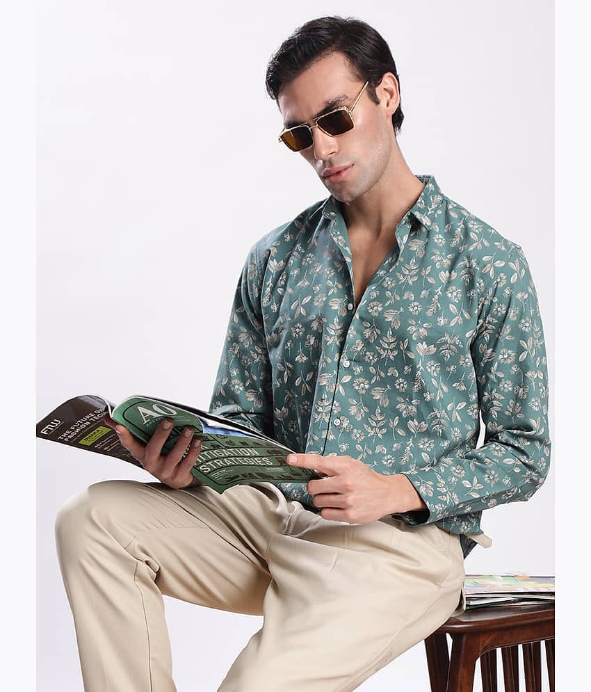 IVOC 100% Cotton Slim Fit Printed Full Sleeves Men's Casual Shirt - Turquoise ( Pack of 1 )