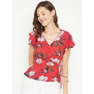 PURYS Women Multicolor Printed Wrap Top