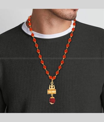 Rudraksha trishul Damru om nam shiv mala pendant chain for men [VFJ1359PG-RUDRA ]