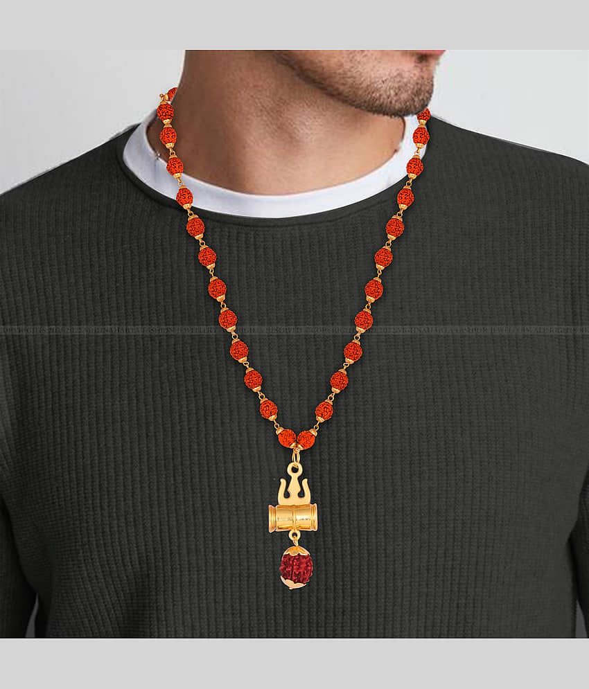 Rudraksha trishul Damru om nam shiv mala pendant chain for men [VFJ1359PG-RUDRA ]