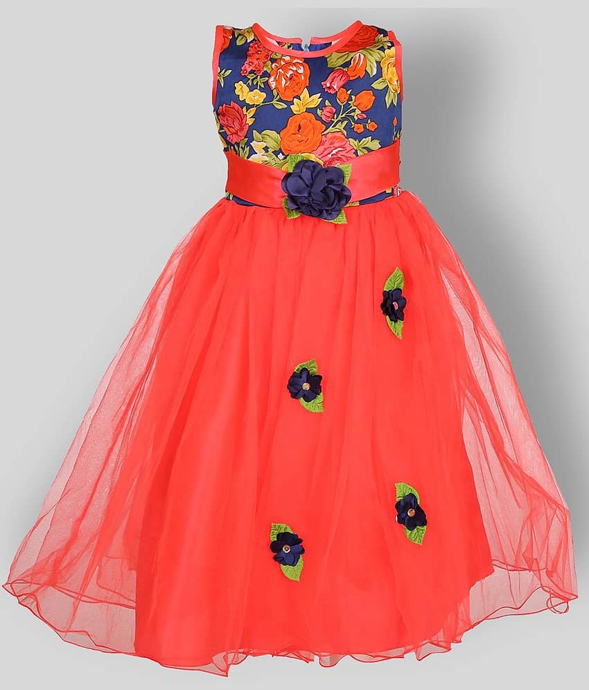Cherry Tree Net Gown For Girls ( Pack of 1 , Red )