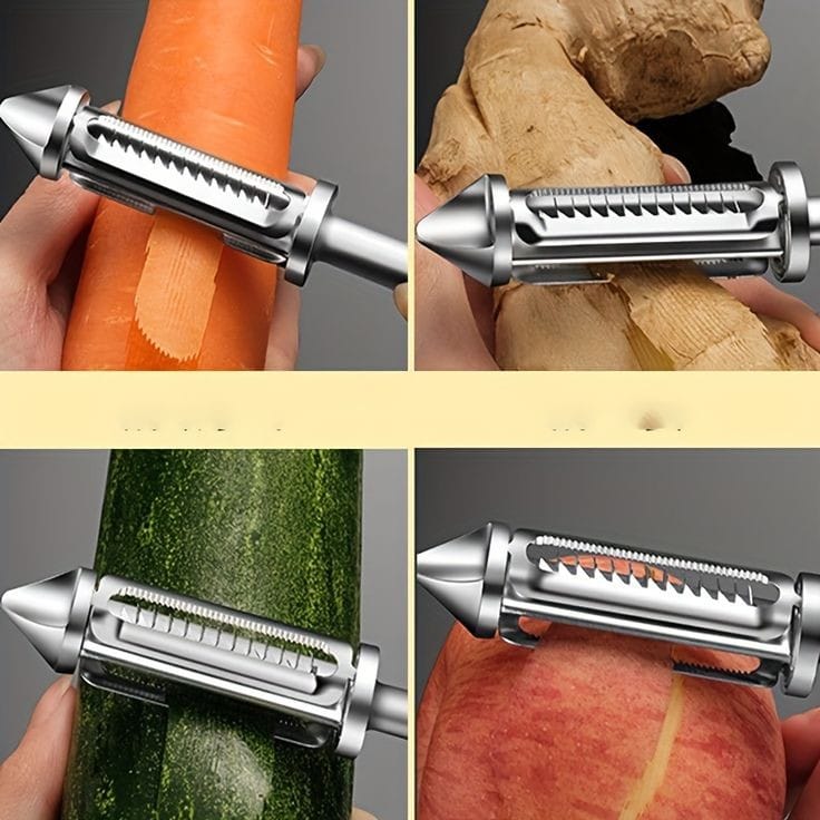 Stainless Steel Peeler for Vegetables and Fruits, 3 in 1 Multifunctional Julienne Peeler for Kitchen, Versatile Vegetable Peelers for Salad Preparation, Durable Vegetable Peeler (Silver/Black)