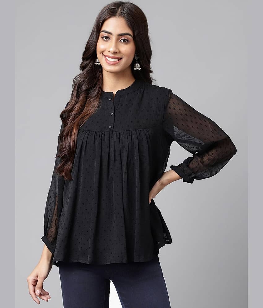 Janasya Women's Chiffon A-Line Top ( Black )